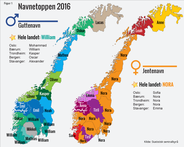 Figur 1. Navnetoppen 2016 Figur 1. Navnetoppen 2016