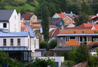Forskjellige hus oppover i ei li.
