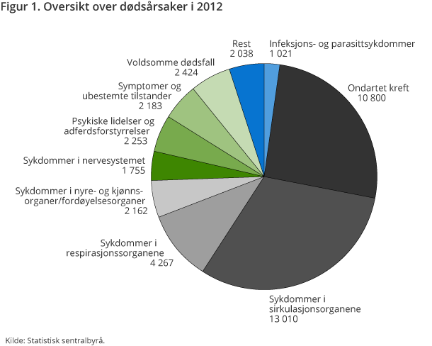 Figur 1. Oversikt over dødsårsaker i 2012 Figur 1. Oversikt over dødsårsaker i 2012