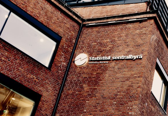 Logo, fasade, Akersveien. Statistisk sentralbyrå.