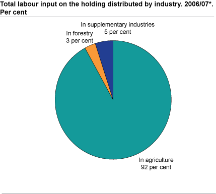 Total labour input on the holding distributed by industry. 2006/07*. Per cent