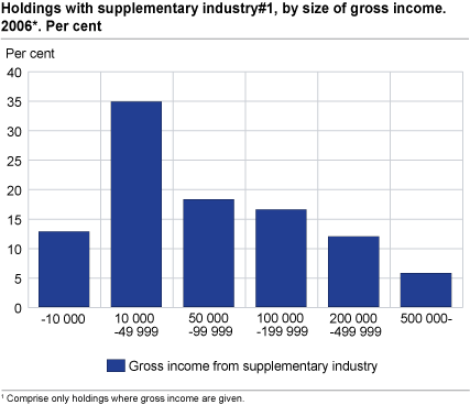 Holdings with supplementary industry by size of gross income. 2006*. Per cent
