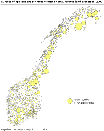 Number of applications for motor traffic on uncultivated land processed. 2002