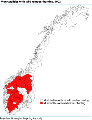 Municipalities with wild reindeer hunting. 2002