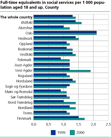  Full-time equivalents in social services per 1 000 population aged 18 and up. County