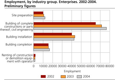 Employment, by industry group. Enterprises. 2002-2004. Preliminary figures