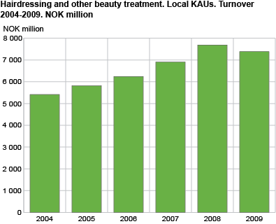 Hairdressing and other beauty treatment. Local KAUs. Turnover 2004-2009