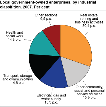 Local government owned enterprises by industrial classification areas. Per cent. 2007