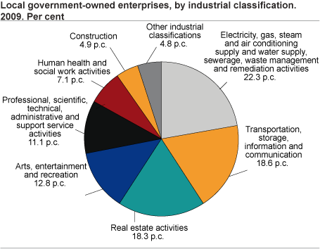 Local government owned enterprise by industrial classification areas. Per cent. 2009