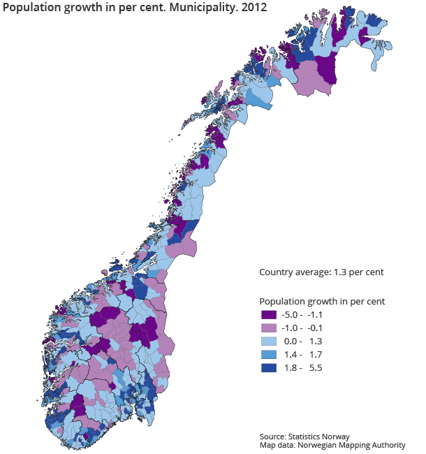 Population growth in per cent. Municipality. 2012 Population growth in per cent. Municipality. 2012