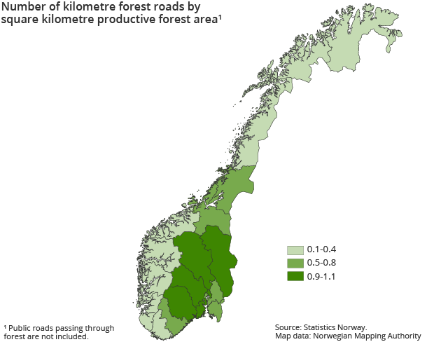 Number of kilometre forest roads by square kilometre productive forest area