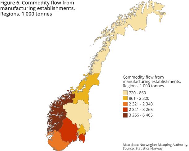 Figure 6. Commodity flow from manufacturing establishments. Regions. 1 000 tonnes Figure 6. Commodity flow from manufacturing establishments. Regions. 1 000 tonnes