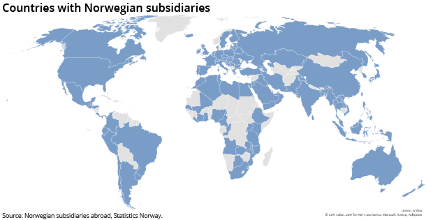 Figure 1. Countries with Norwegian subsidiaries Figure 1. Countries with Norwegian subsidiaries