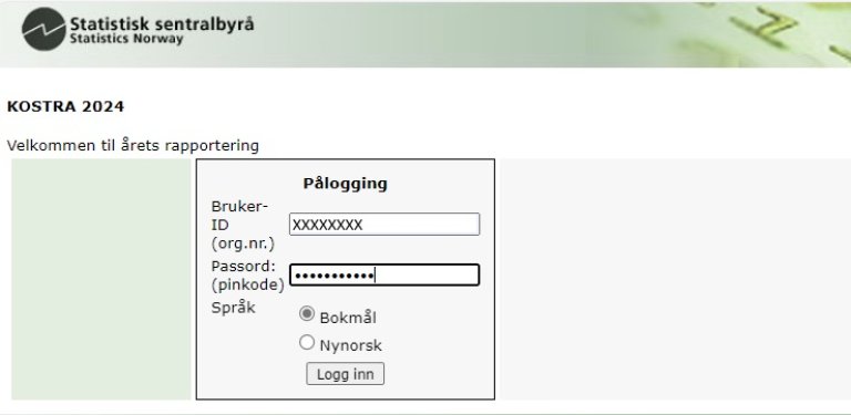 Skjermbilde av pålogging i skjemaportalen