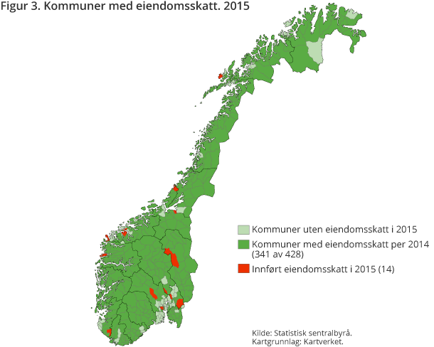 Figur 3. Kommuner med eiendomsskatt. 2015 Figur 3. Kommuner med eiendomsskatt. 2015